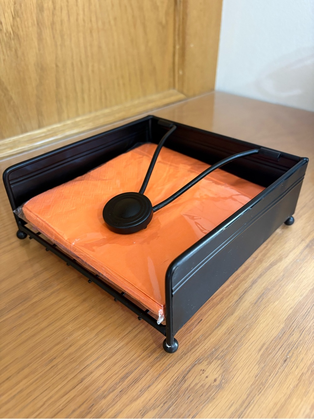 Vintage Matte Black Metal Napkin Holder W/ Weighted Arm. Art Deco. Like New